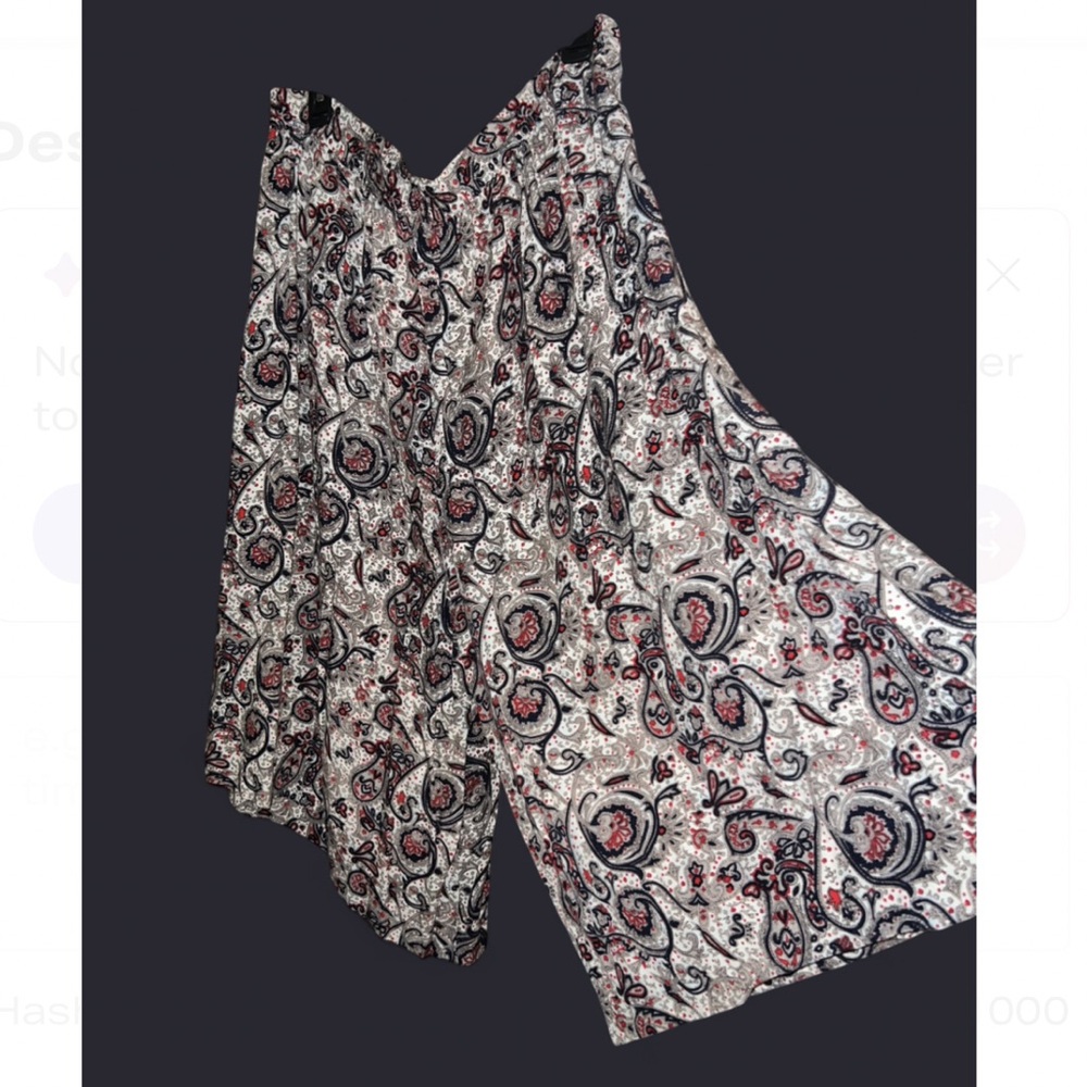 Cottagecore Prairie Pleated Paisley Gaucho Flirty Wide Leg Culotte Cropped Pant